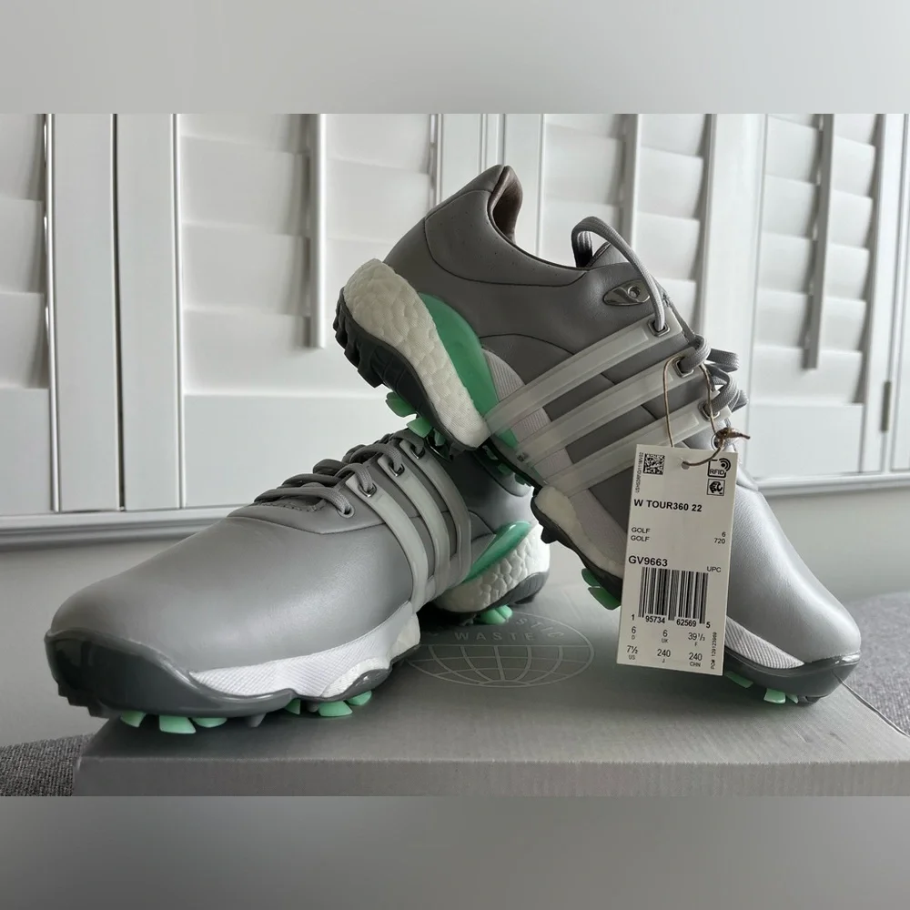 ADIDAS W TOUR360 22 Women’s Gray & Green Golf Shoe Size 7 1/2 - Picture 1 of 8